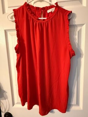 LOFT Red Sleeveless Ruffle-Trim Camisole